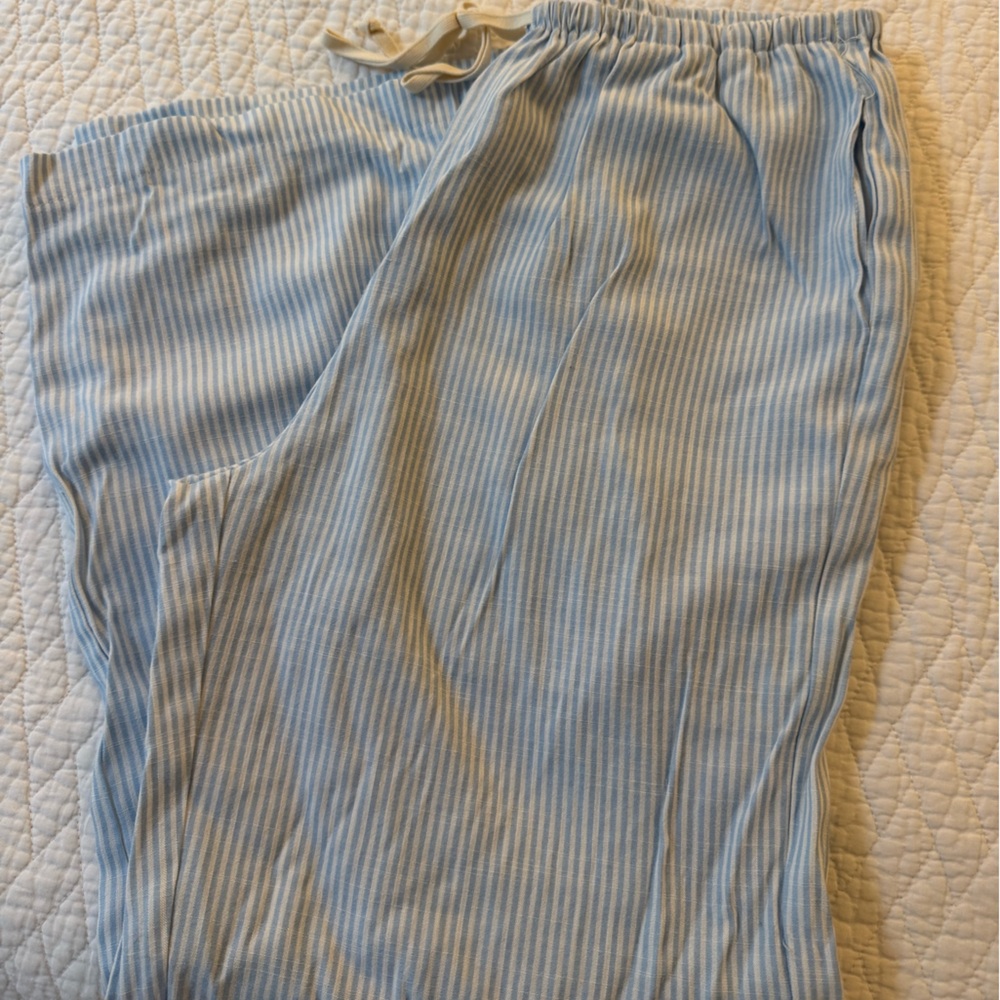 Blue and White Striped Linen Pants